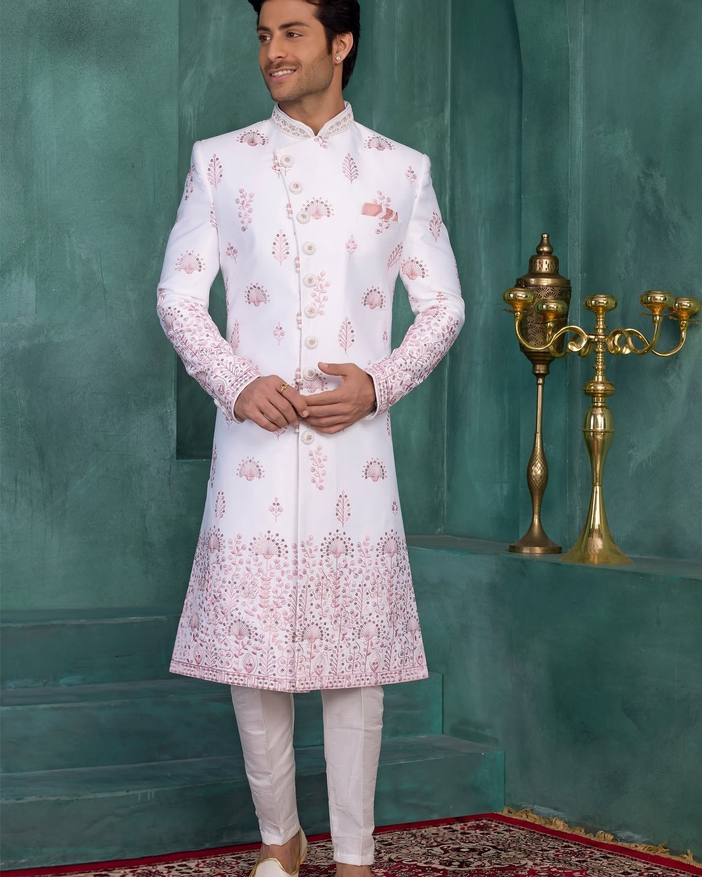 Grace your special occasion with timeless elegance Presenting our Off-White Designer Sherwani, crafted for the modern groom who loves classic Indian ethnic fashion with a luxurious touch.